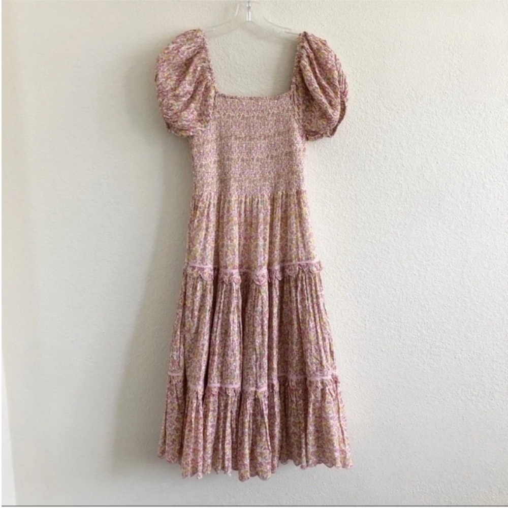 LoveShackFancy Masie Floral Midi Dress Fruity Punch - Picture 4 of 8